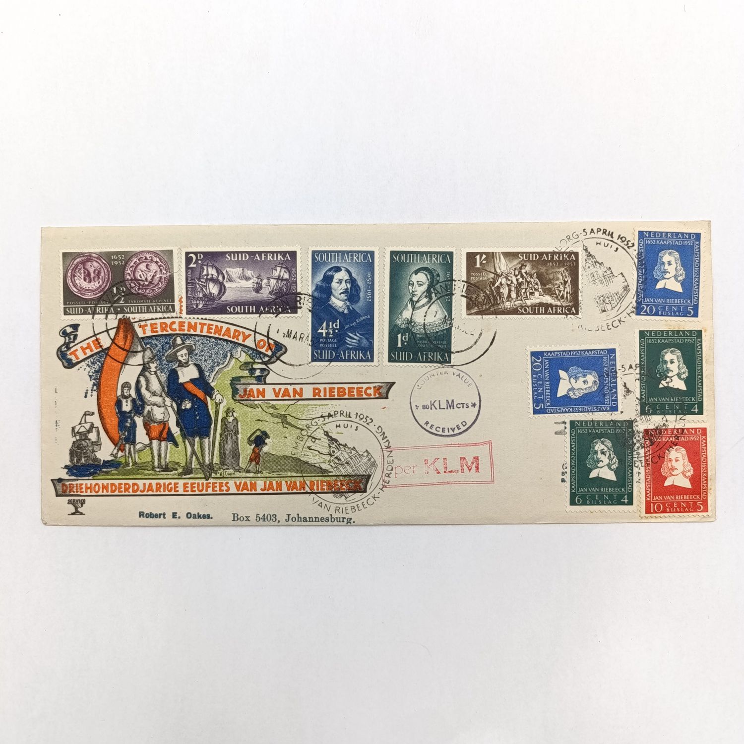 Jan Van Riebeeck Tercentenary First Day Cover with SACC 135 to SACC 139 stamps