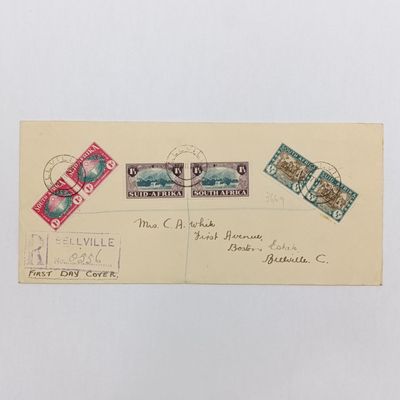 South Africa Huguenot anniversary cover 17 July 1939 with Bellville cancellation SACC 81-83