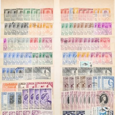 Malaya Trengganu page with over 150 stamps - both used and mint