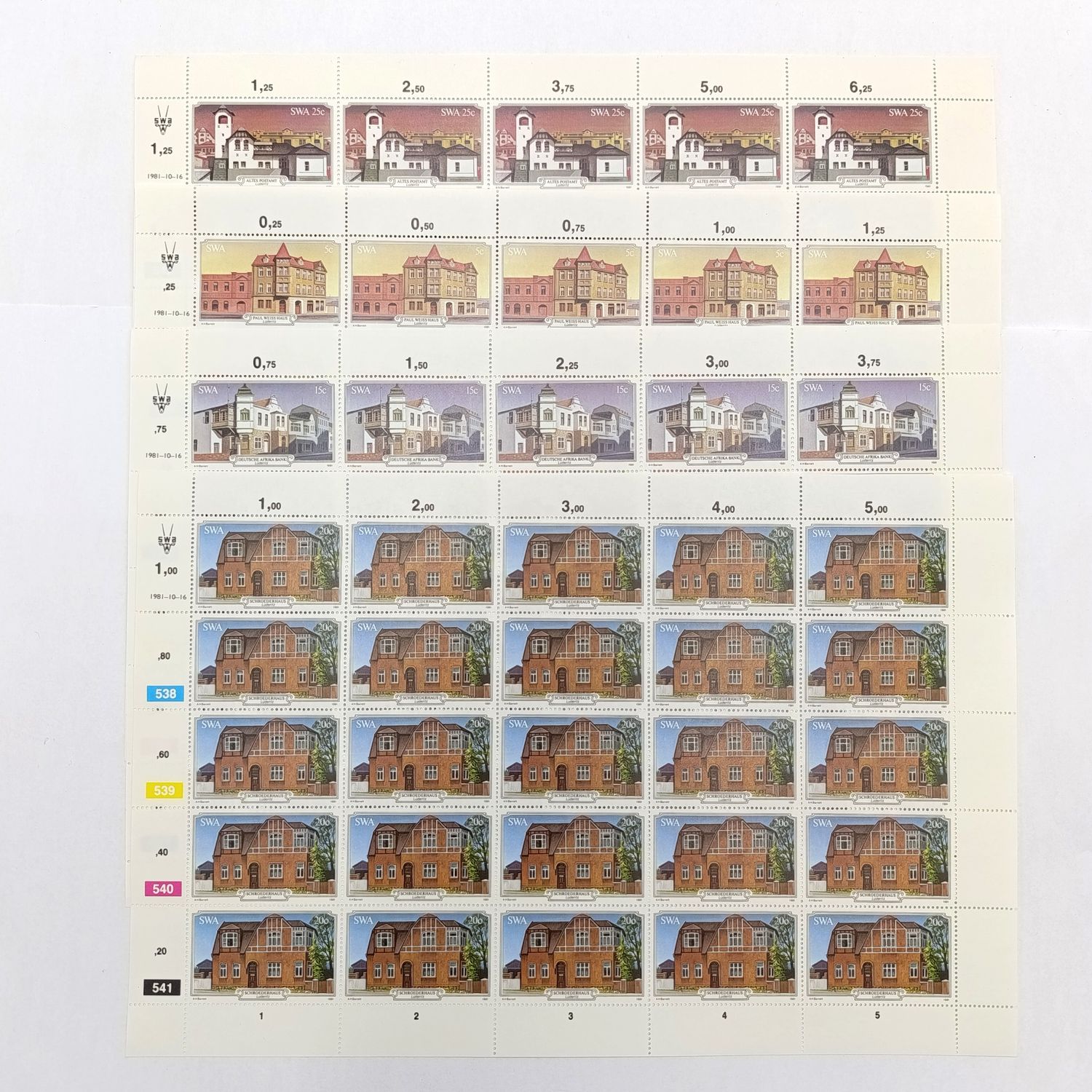 South West Africa SACC 390-393 Set of full sheets mint
