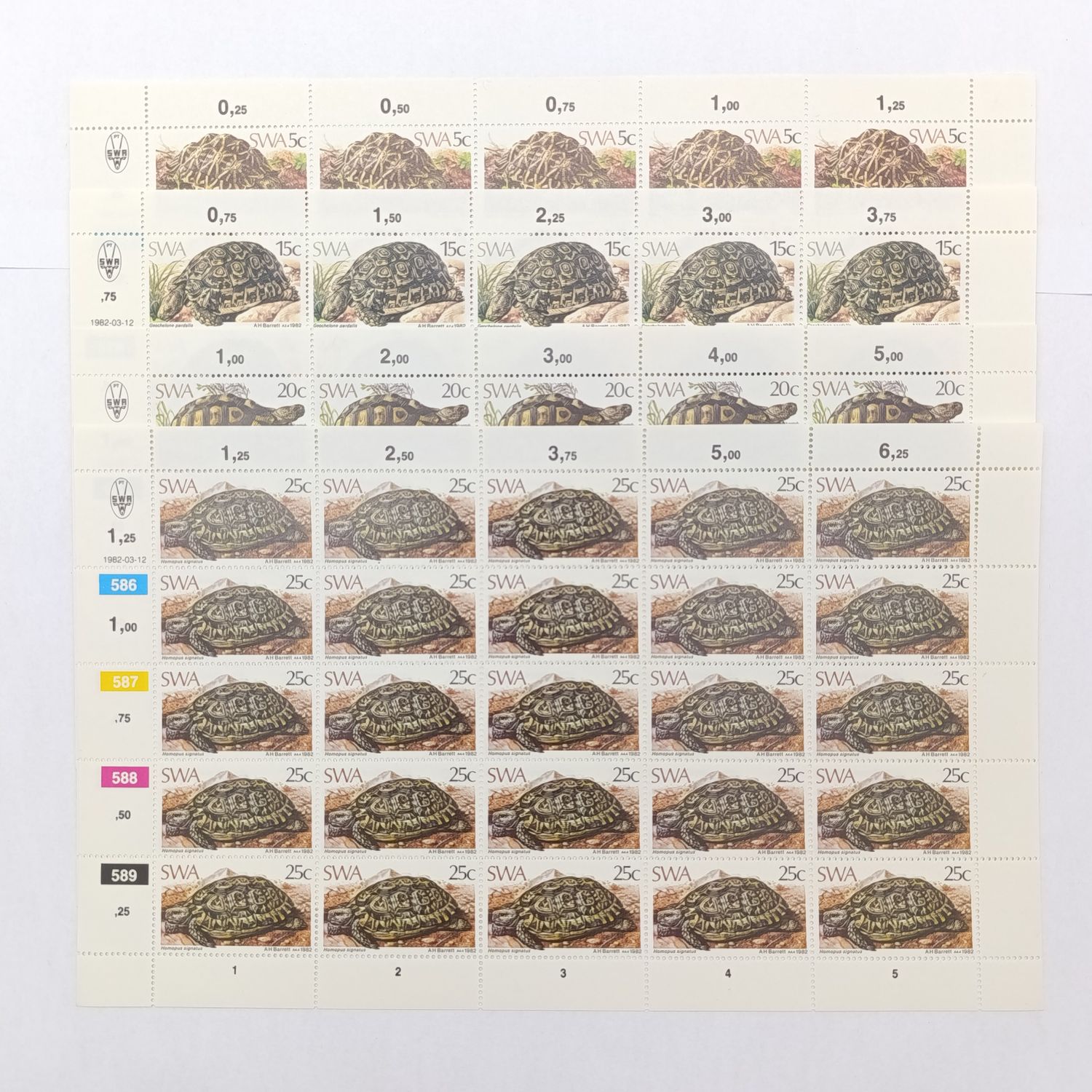 South West Africa Tortoises SACC 399-402 Set of mint full sheets