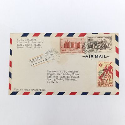 Christian postal history - Upper Volta Ivory coast to Missouri USA Airmail