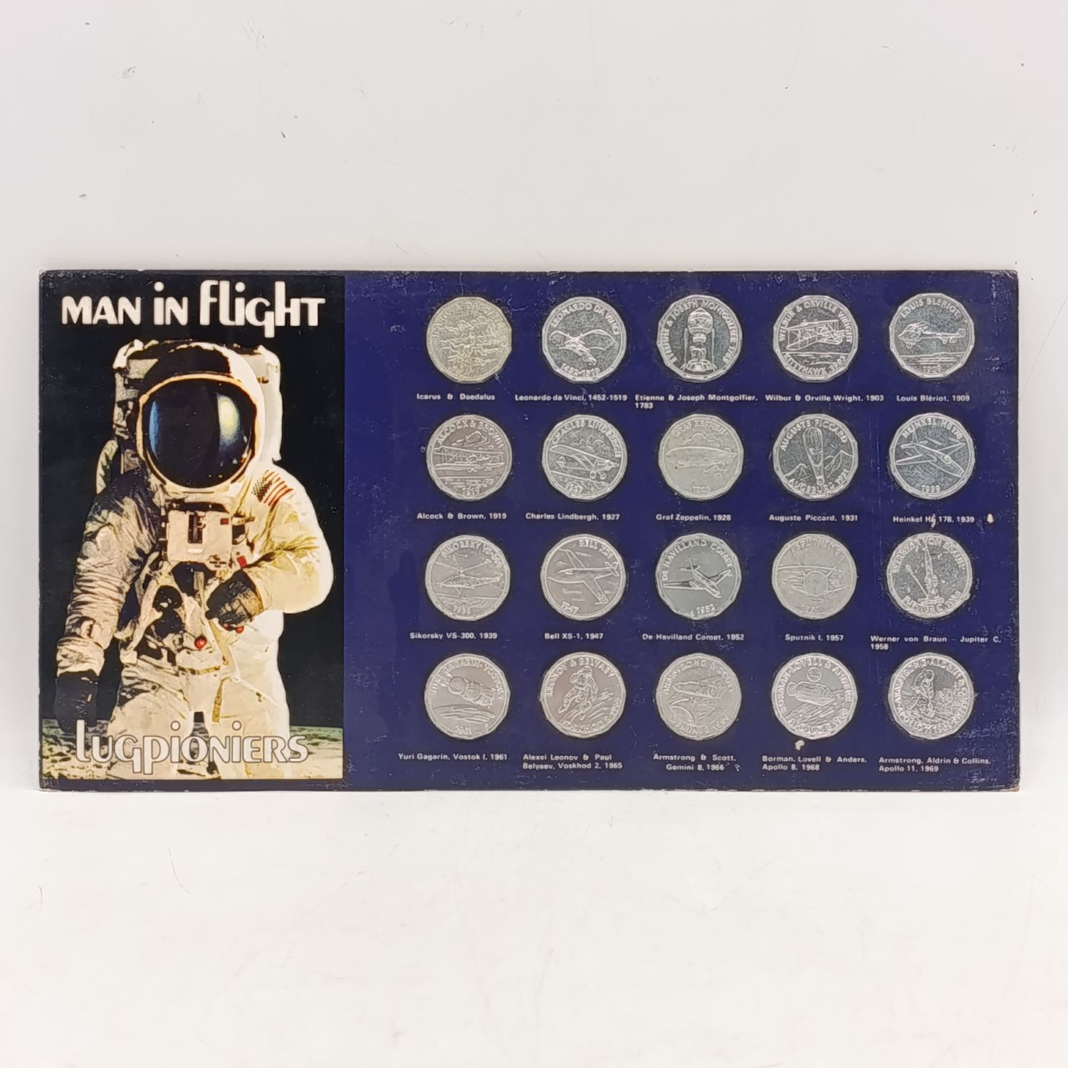 Vintage Shell Man in Flight 20 medallion collectors set on card