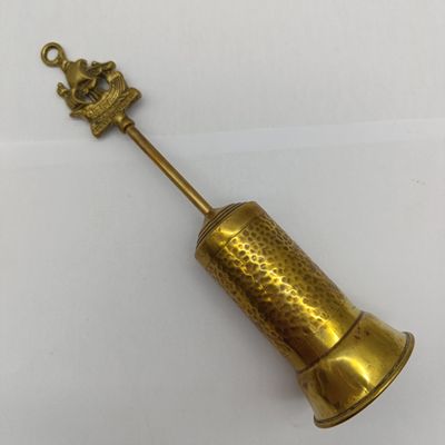 Vintage brass telescopic fireplace brush with Mayflower ship