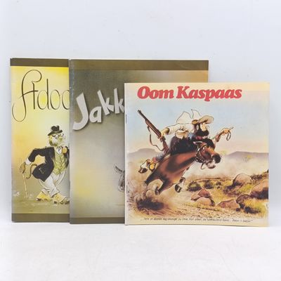 Lot of 3 T.O Honiball cartoon books - Oom Kaspaas, Adoons-hulle, Jakkals en Wolf