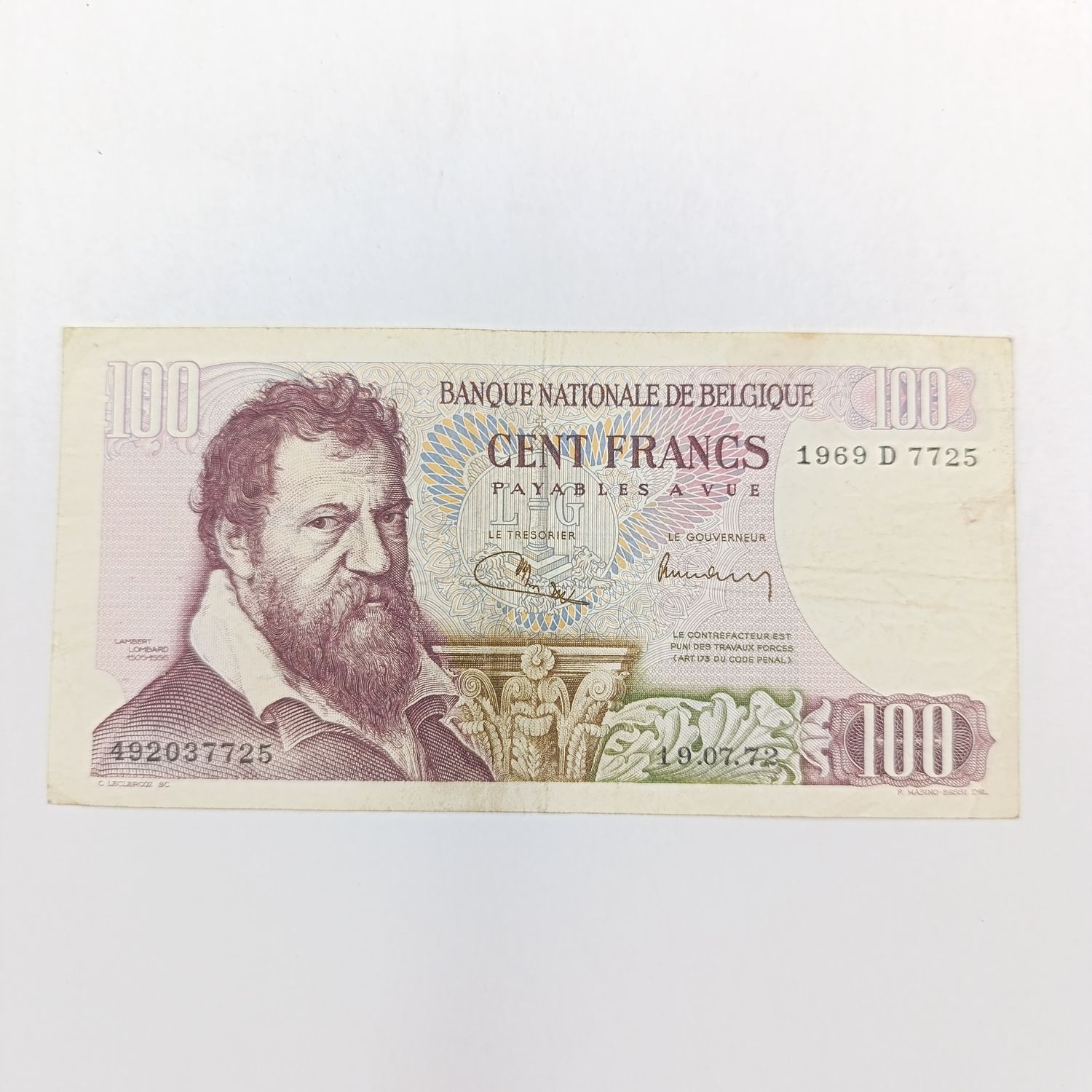 Belgium 1972 banknote 100 Francs