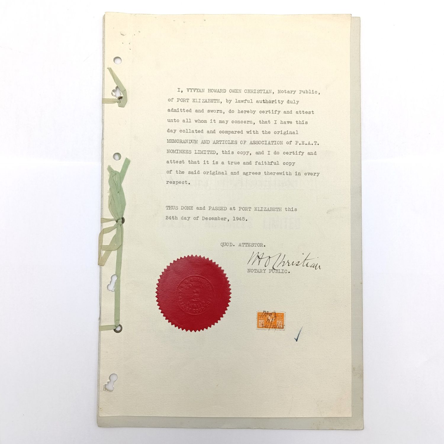 Memorandum &amp; Articles of association of P.E.A.T. nominees LTD 1944