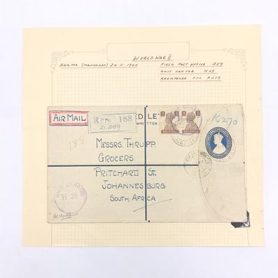 World War 2 Airmail India Bourma (Mandalay) 24-11-1944 Field Post Office registered cover
