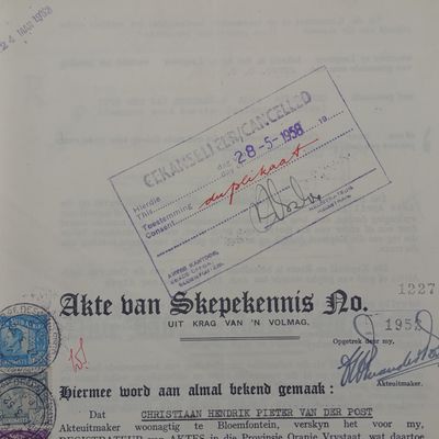 Akte van Skepekennis 1952 &amp; Verband akte 1973 - Plaas Waterbron Bethlehem
