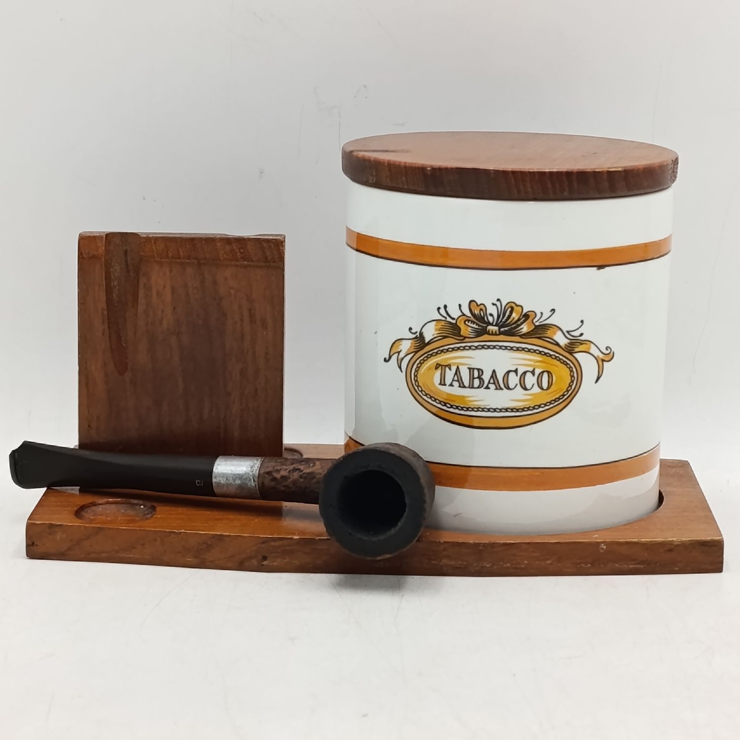 Vintage Smoking pipe stand with tobacco holder and Orlik smoking pipe