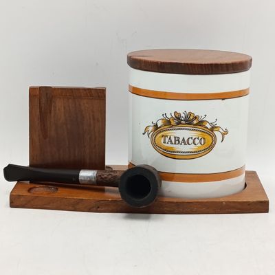 Vintage Smoking pipe stand with tobacco holder and Orlik smoking pipe
