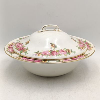 Vintage Royal Doulton Roses and Wattle serving bowl with lid