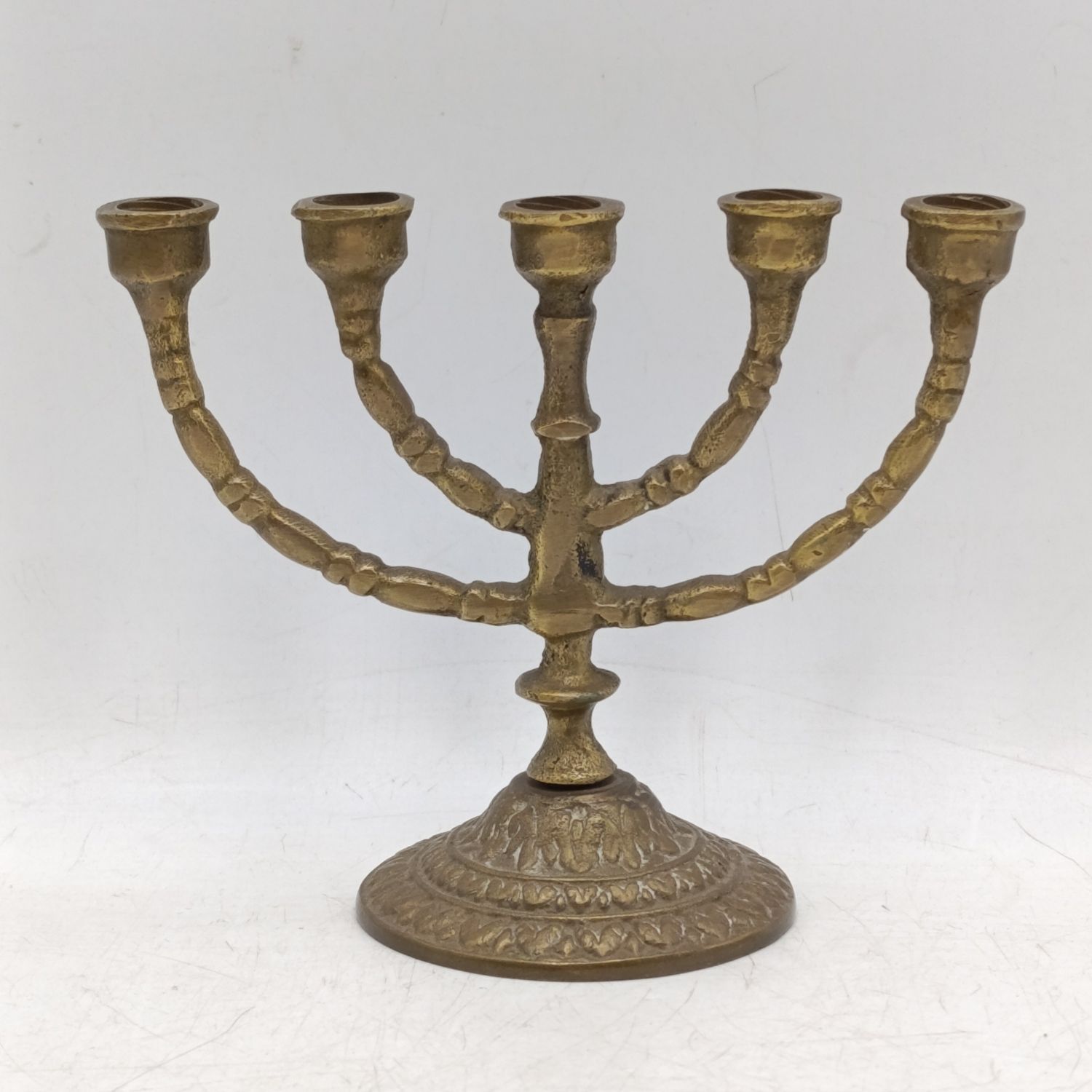 Small brass Menorah 5 arm candle holder