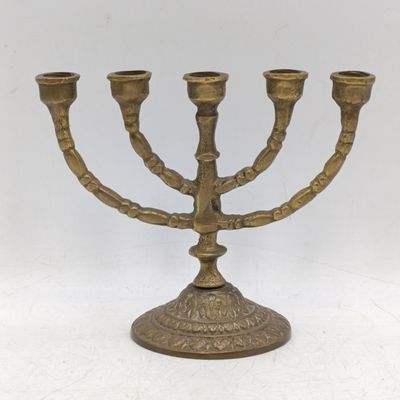 Small brass Menorah 5 arm candle holder