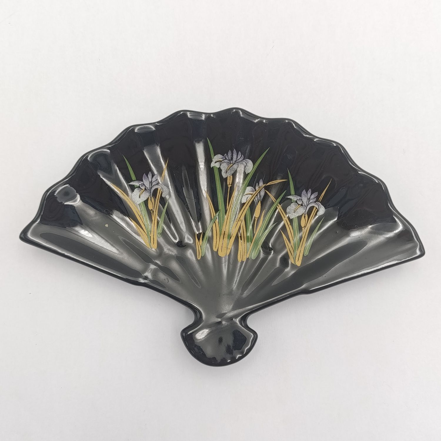 Vintage Mid-century Japanese fan shaped ceramic dish