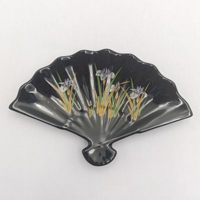 Vintage Mid-century Japanese fan shaped ceramic dish