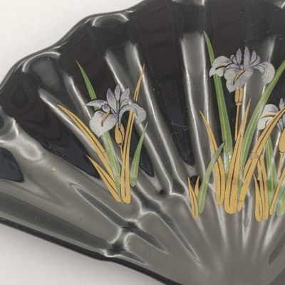 Vintage Mid-century Japanese fan shaped ceramic dish