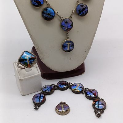 Set of Rio de Janeiro butterfly wing jewellery - ring, pendant, bracelet and necklace