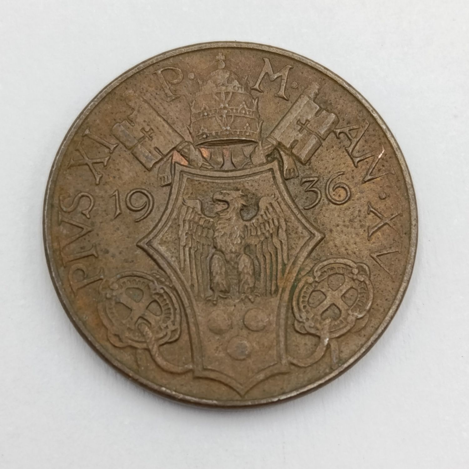 1936 Vatican City low mintage 10 Centesimi - Pius XI