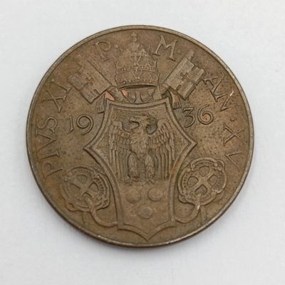 1936 Vatican City low mintage 10 Centesimi - Pius XI