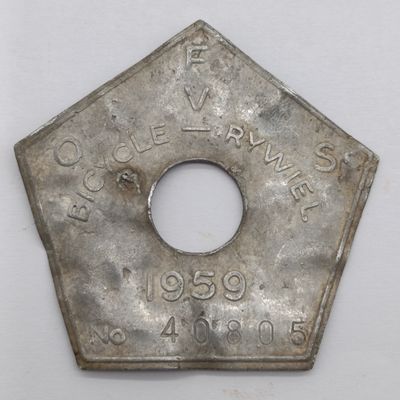 1959 orange free State bicycle license