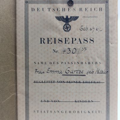 Nazi Germany Reisepass 1937 - Issued to Emma Gartze in Windhoek, German South West Africa