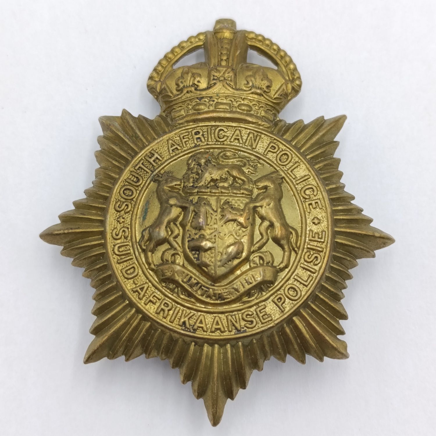 WW2 SA Police office brass helmet badge