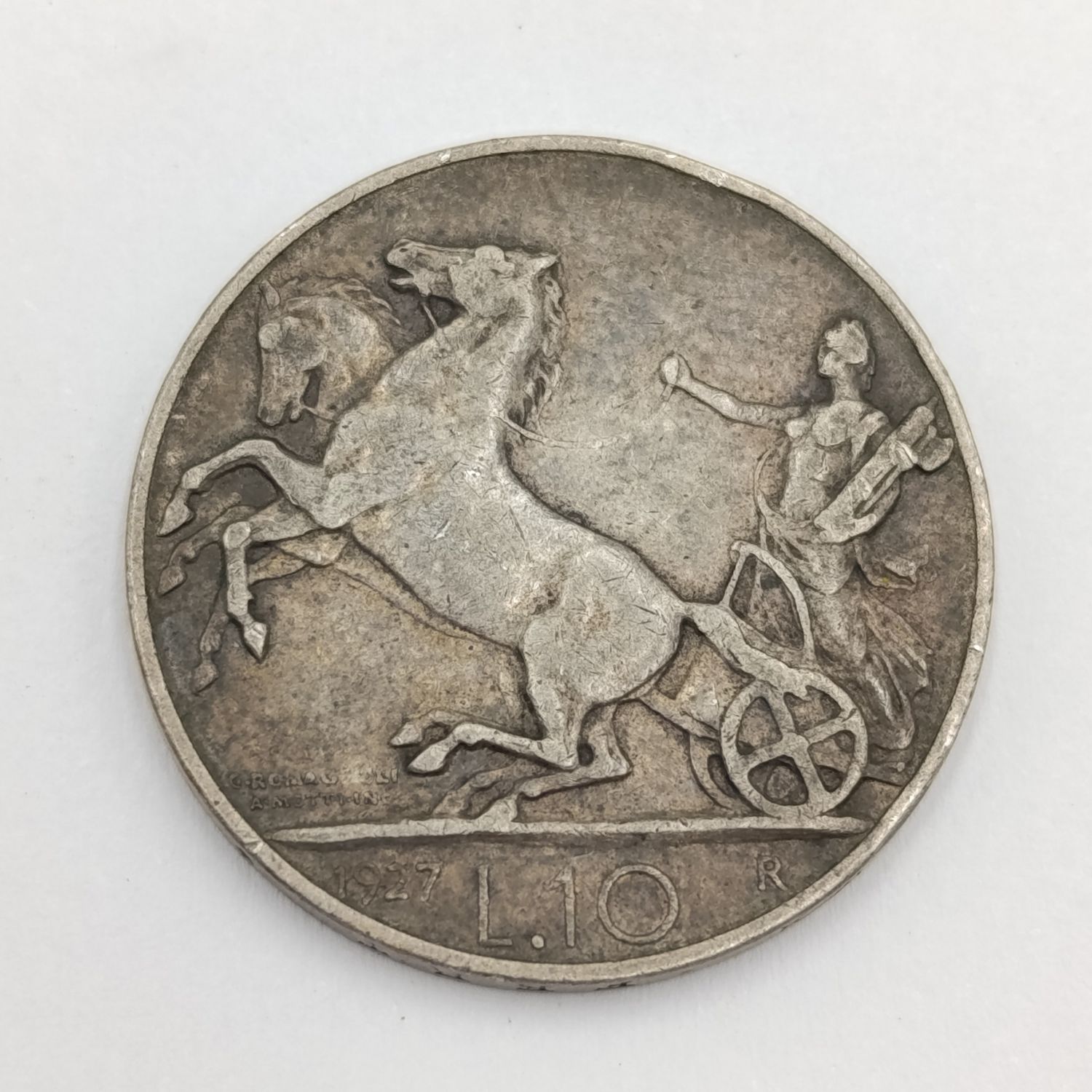 1927 Italy silver 10 Lire Vf+