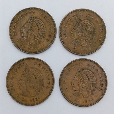 Mexico 1956 fifty centavos - Lot of 4 coins in good condition