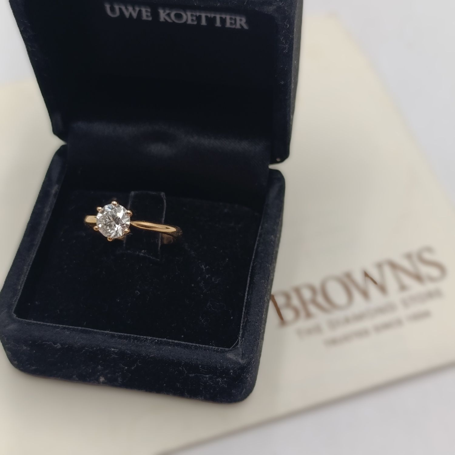 18kt Rose Gold Brown's claw set diamond protea Solitaire ring with 1.00 carat diamond - Colour H, Clarity SI1