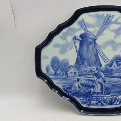 Vintage Boch Belgium Delft theme porcelain plate trivet