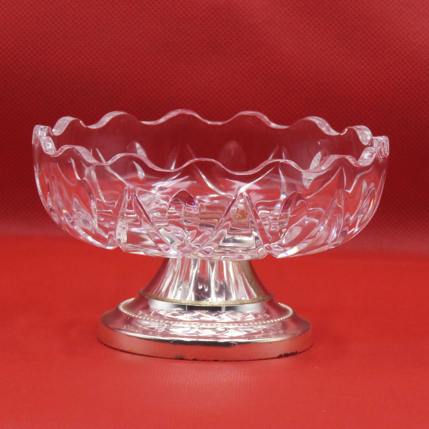 Vintage Glass trinket bowl with metal stand