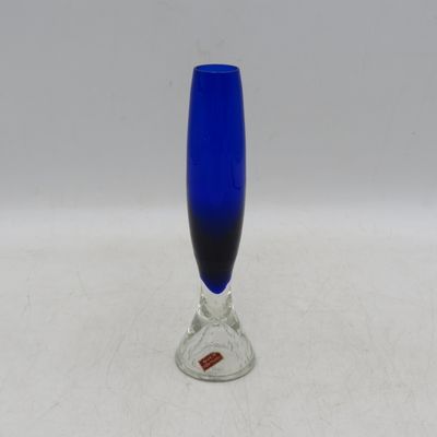 Vintage Portuguese Cobalt blue glass fluted flower vase