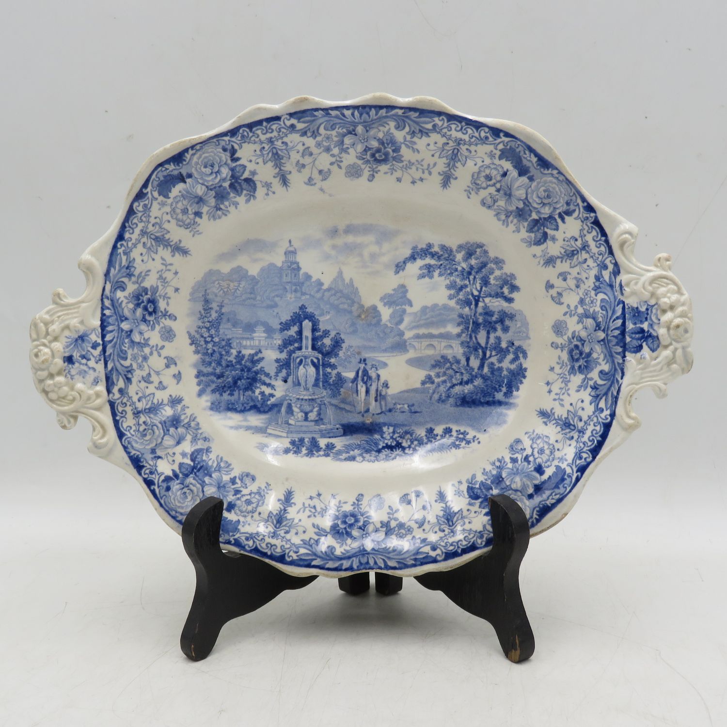 Antique blue and white porcelain snack plate - small chip on rim