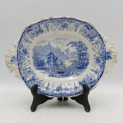 Antique blue and white porcelain snack plate - small chip on rim