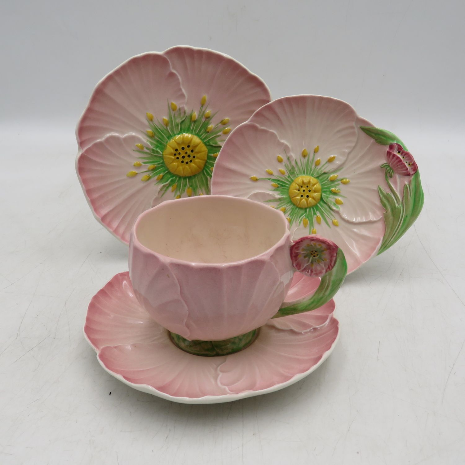 Vintage Carltonware pink buttercup tea cup and saucer with 2 snack plates