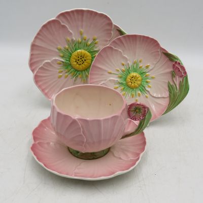 Vintage Carltonware pink buttercup tea cup and saucer with 2 snack plates