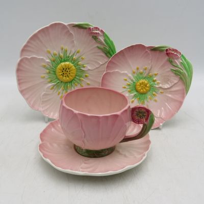 Vintage Carltonware pink buttercup tea cup and saucer with 2 snack plates