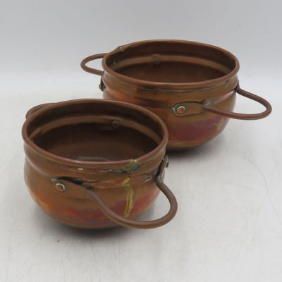 Lot of 2 vintages copper bowls with two handles