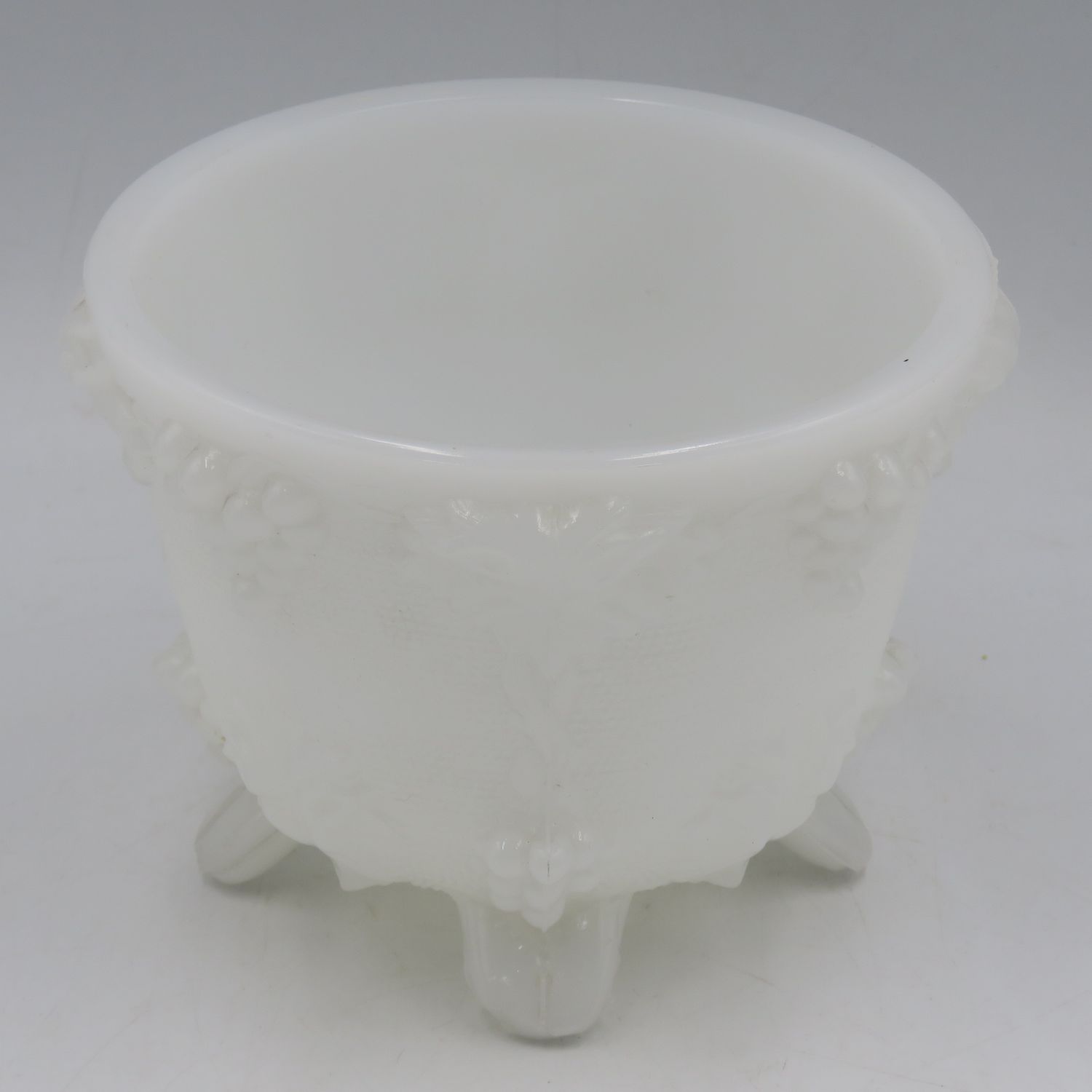 Vintage white opaque milk glass 4-legged bowl