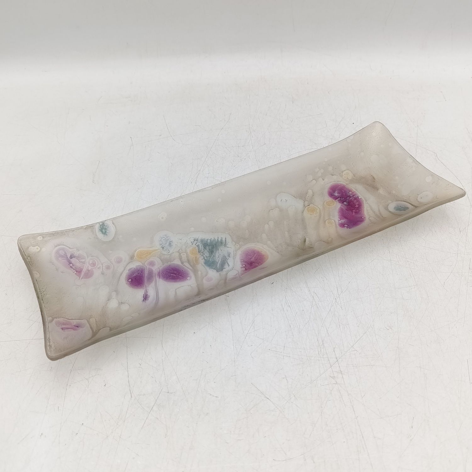 Vintage Israeli Reuven glass handpainted rectangular serving plate