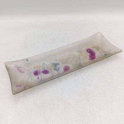 Vintage Israeli Reuven glass handpainted rectangular serving plate