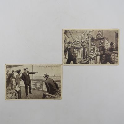 WW1 period Lot of  4 postcards depicting the sinking of Lusitania