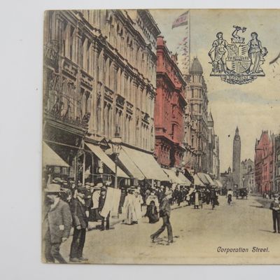 1906 Postcard Birmingham to Essex with Corporation street in Birmingham scene