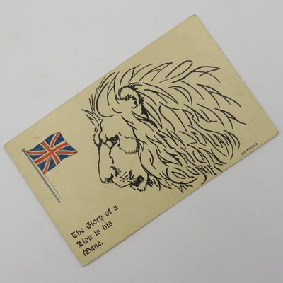 WW1 Period Colonies postcard - The glory of a Lion is in his mane - Look closely at Mane to find names of the colonies