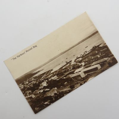 Antique photo postcard of the Harbour at Mossel bay published by BGP Bergh