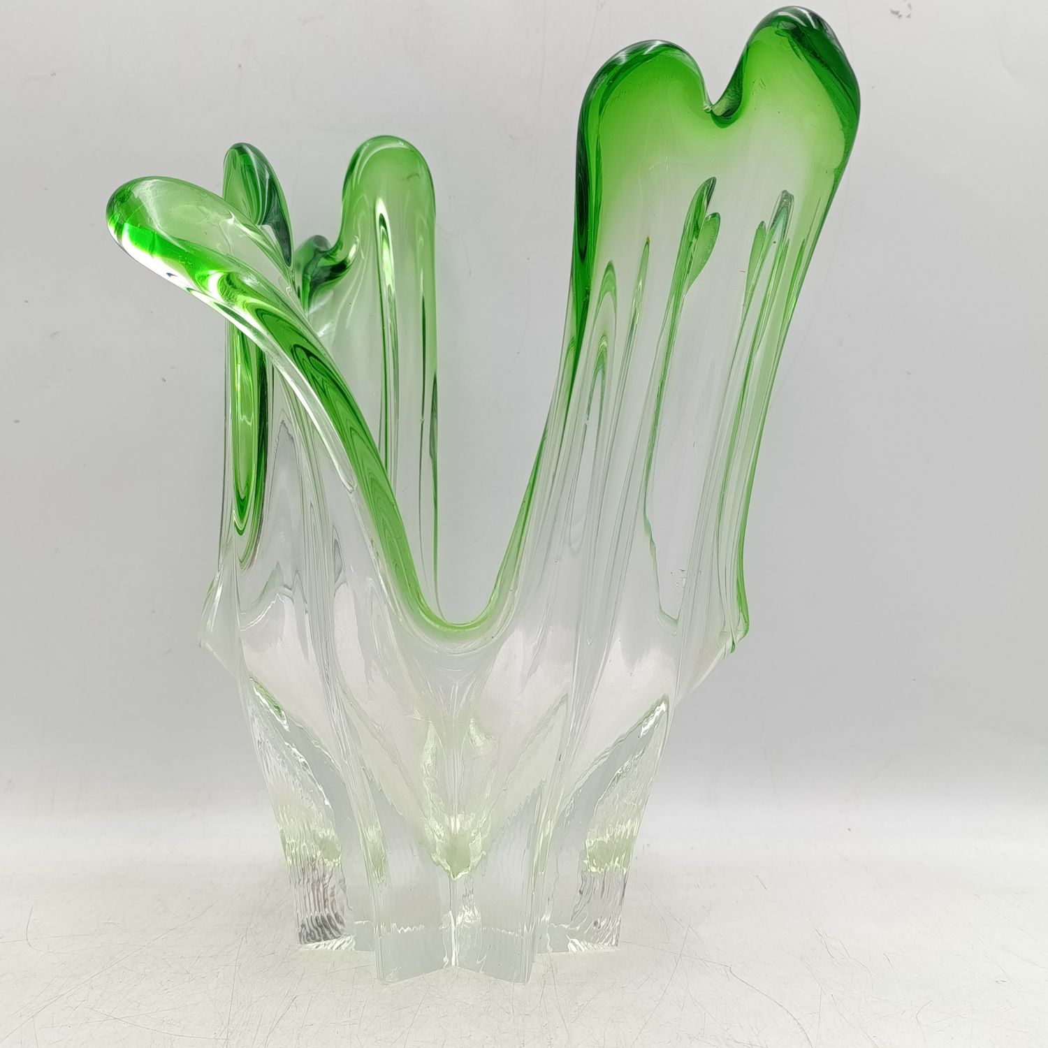 Vintage Green Murano glass flower vase