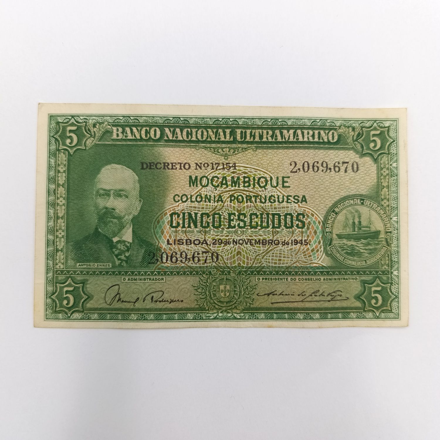 Mozambique 5 Escudos banknote - 29 November 1945 - XF+