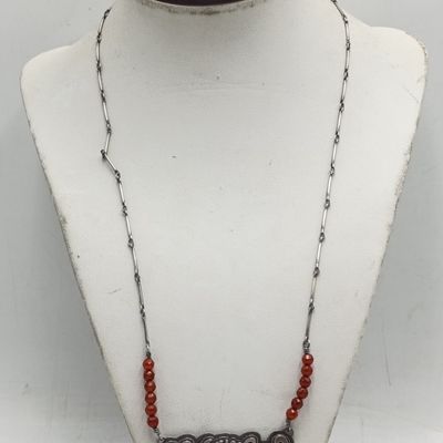 Sterling silver KC Necklace with carnelian beads and turquoise - weighs 22.8 grams
