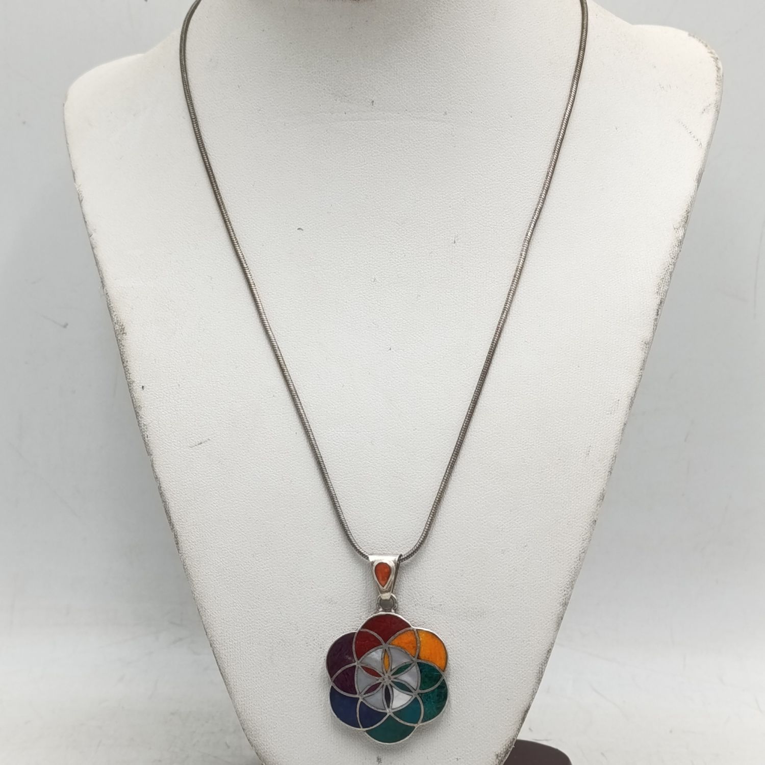 Flowers of Life 950 silver Peruvian pendant with necklace